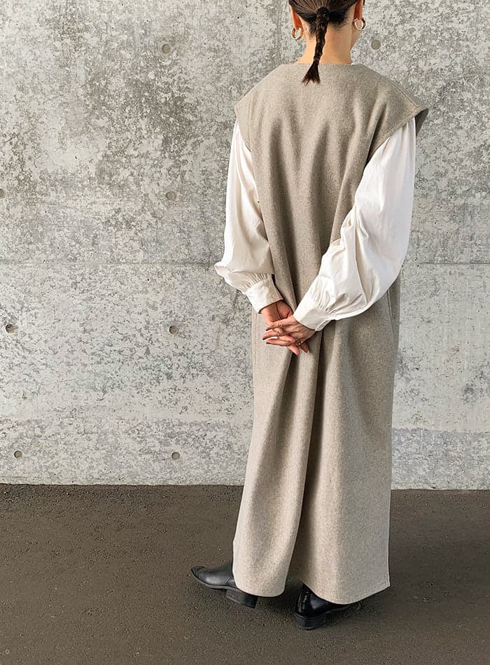 鑰匙領長版背心連衣裙 (燕麥色) image 1