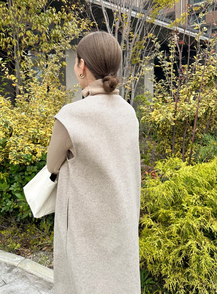 鑰匙領長版背心連衣裙 (燕麥色) image 1